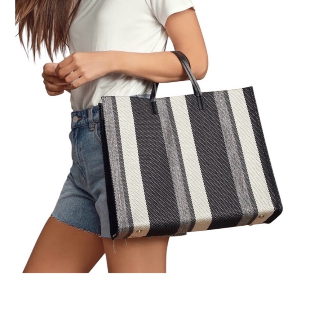 4/$40 Classic Black Grey and White Striped Fabric Tote Bag
